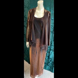 Copper 2 Piece Gown Dress with Jacket glows in light
